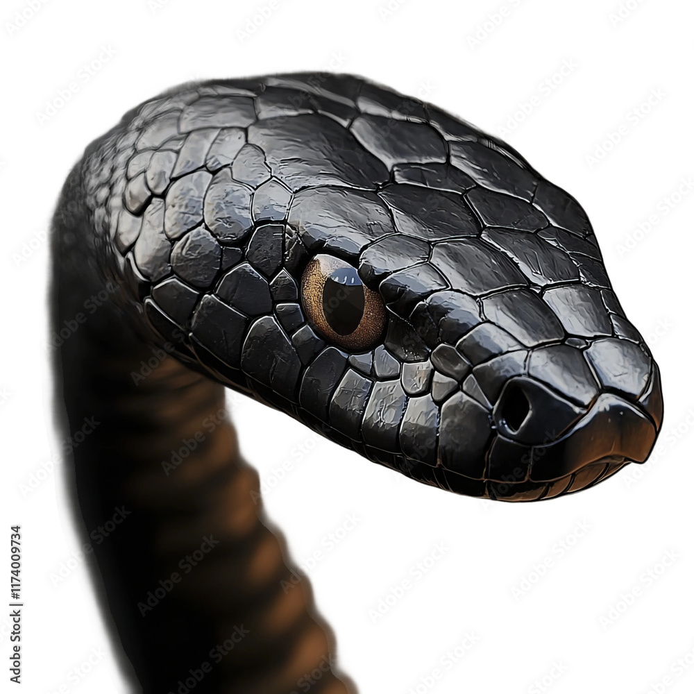 Fototapeta premium vicious black snake head white background