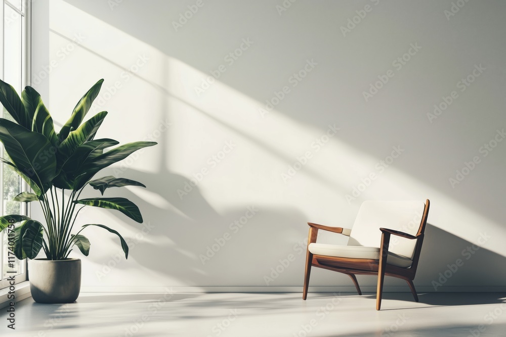 Blank white wall mockup in sunny modern empty gallery Blank white wall mockup in sunny modern empty gallery