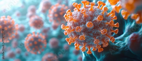 Detailed Close-Up of Human Papillomavirus Structure on Skin Cells in Initial Infection Stage