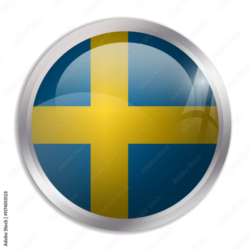Sweden flag - glossy circle button displays a colorful flag representing a country cultural identity and heritage. The essence of national pride and unity.
