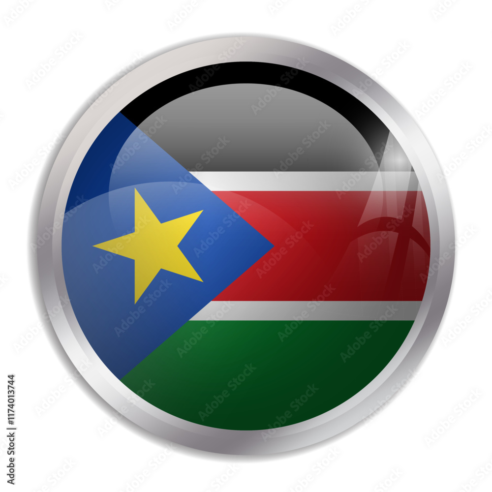 South Sudan flag - glossy circle button displays a colorful flag representing a country cultural identity and heritage. The essence of national pride and unity. South Sudan flag - glossy circle button displays a colorful flag representing a country cultural identity and heritage. The essence of national pride and unity.