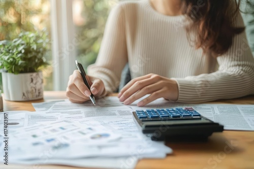 Tax Deduction Planning for Individuals Using Calculator in Home Office Analyzing Financial Documents