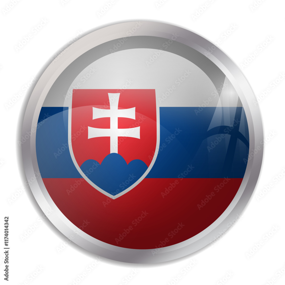 Fototapeta premium Slovakia flag - glossy circle button displays a colorful flag representing a country cultural identity and heritage. The essence of national pride and unity.
