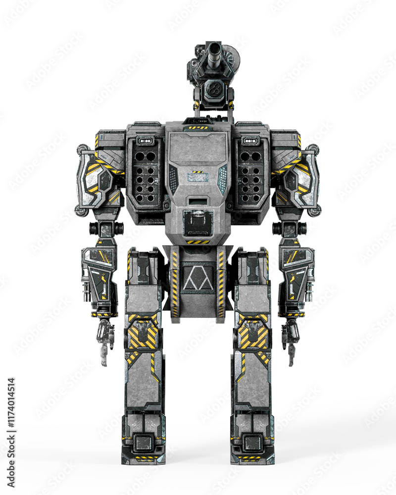 Naklejka premium the war machine is standing up on white background