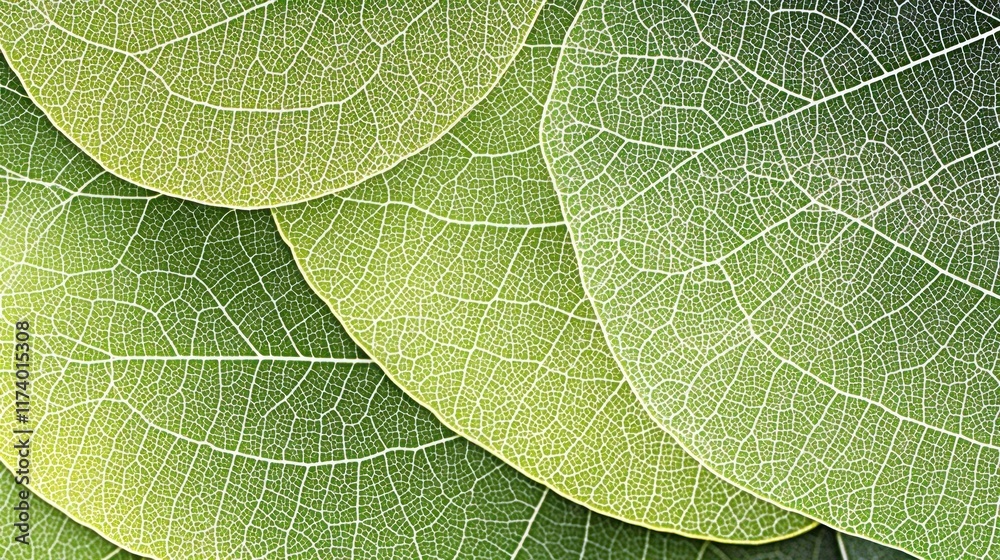 Fototapeta premium Close-up of overlapping green leaves revealing intricate vein patterns.