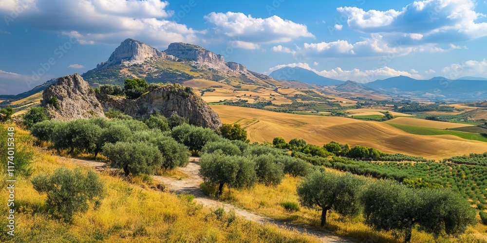 Fototapeta premium Breathtaking Mediterranean view of the sea from a mountain, showcasing the vast horizon and stunning natural beauty. Perfect for travel, landscape, and coastal-themed content.