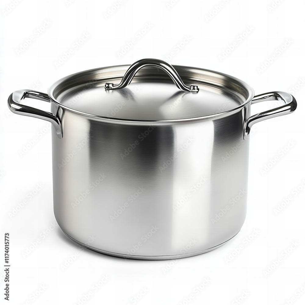 Stainless steel cooking pot with a lid isolated on a white background. Perfect for kitchenware, cooking, and culinary-themed content. Stainless steel cooking pot with a lid isolated on a white background. Perfect for kitchenware, cooking, and culinary-themed content.