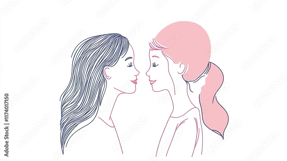 Elegant line drawing of mother and daughter embracing with joy and love, celebrating bonds on mother's day concept Elegant line drawing of mother and daughter embracing with joy and love, celebrating bonds on mother's day concept