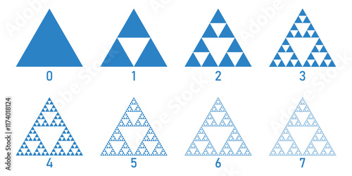 Sierpinski triangle evolution in mathematics.