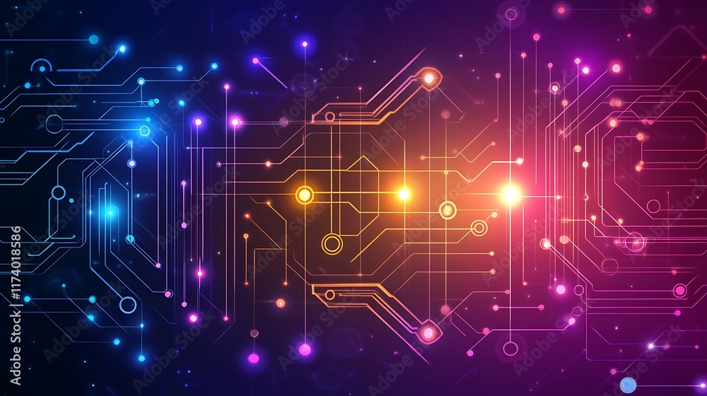 Obraz premium Abstract Circuit Board Design Featuring Glowing Lines and Nodes