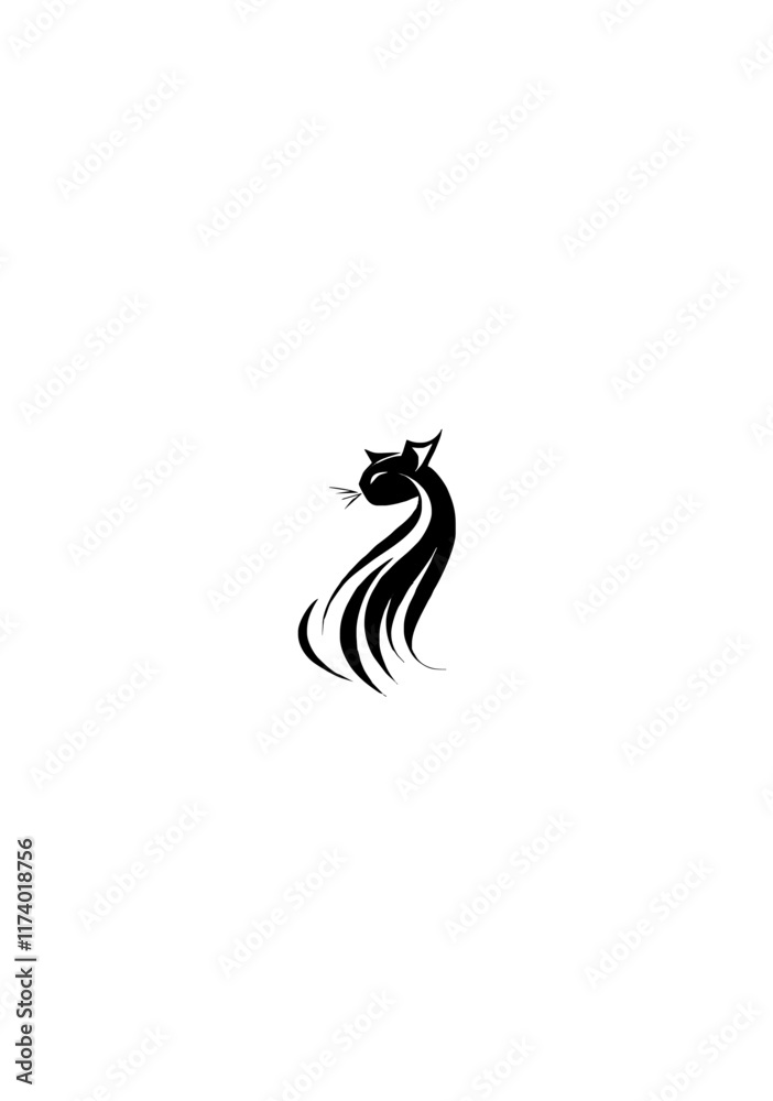 Obraz premium Graceful Cat Silhouette with Long Flowing Tail in a Minimalist Black Design