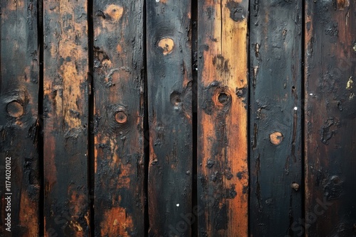 Closeup of rustic weathered wooden planks with nails photo