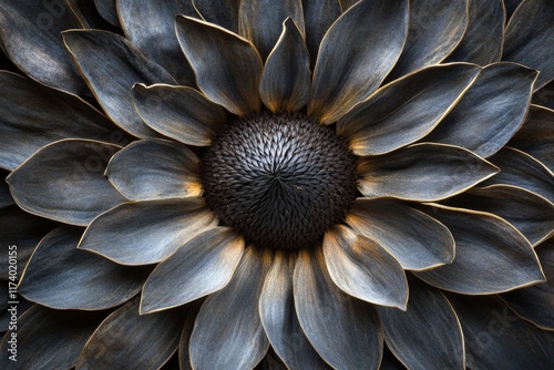 Closeup of metallic sunflower with intricate petal details photo