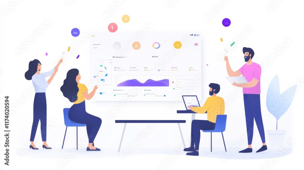 Team Celebration with Project Dashboard and Confetti Team Celebration with Project Dashboard and Confetti