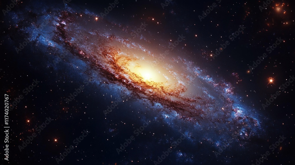 Fototapeta premium Vibrant Spiral Galaxy Illuminated by Starlight and Cosmic Colors