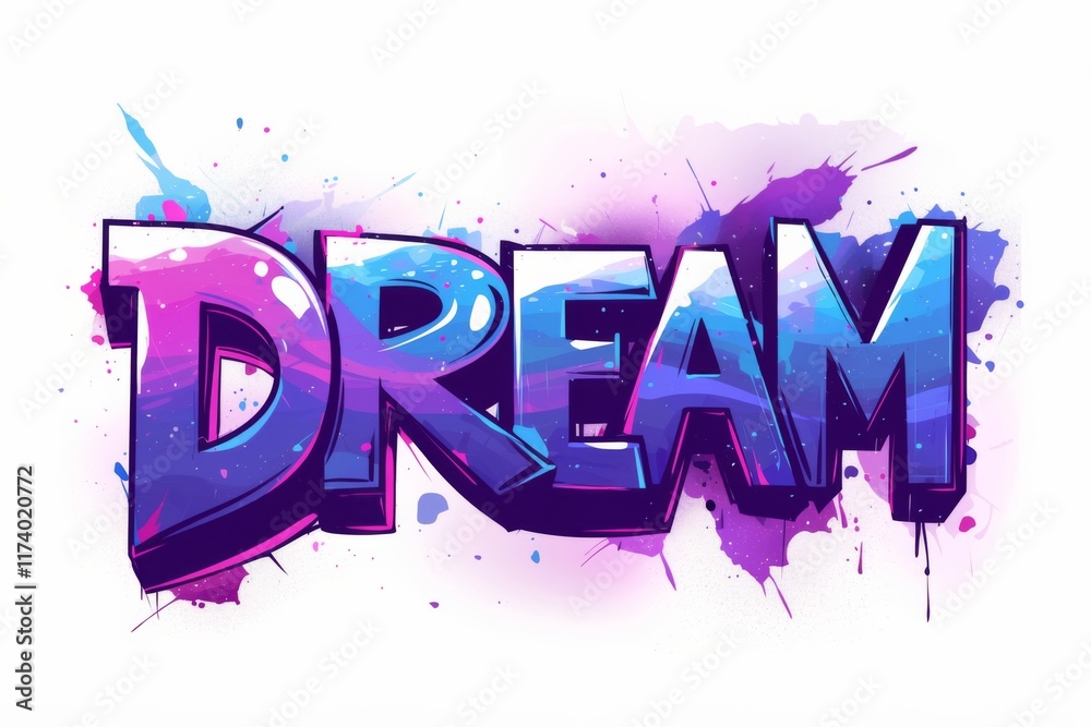 © kkkiim graphic - 'Dream' text effect in blue and pink colors with purple spray paint accents, in an aesthetic anime-style font, on a white isolated background for sticker or coloring projects.