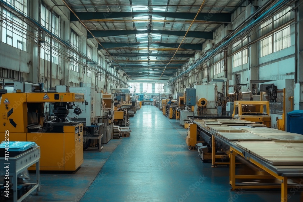 Industrial workspace with tools and machinery in a bright setting Industrial workspace with tools and machinery in a bright setting
