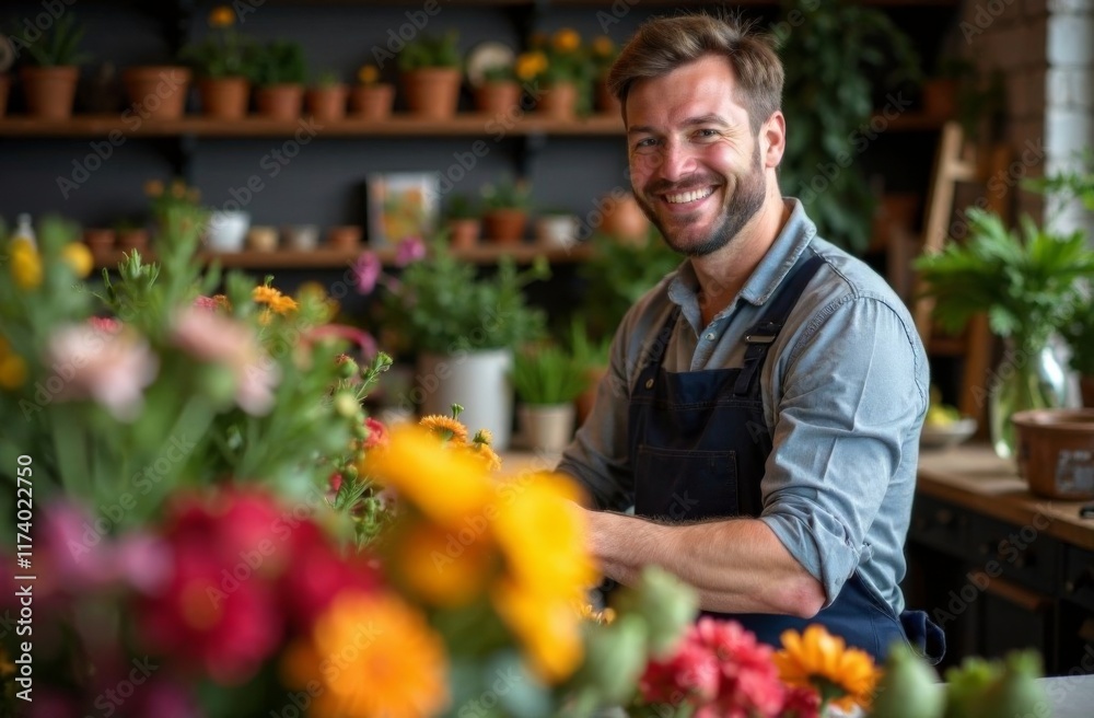 Male florist at work in a flower shop Male florist at work in a flower shop