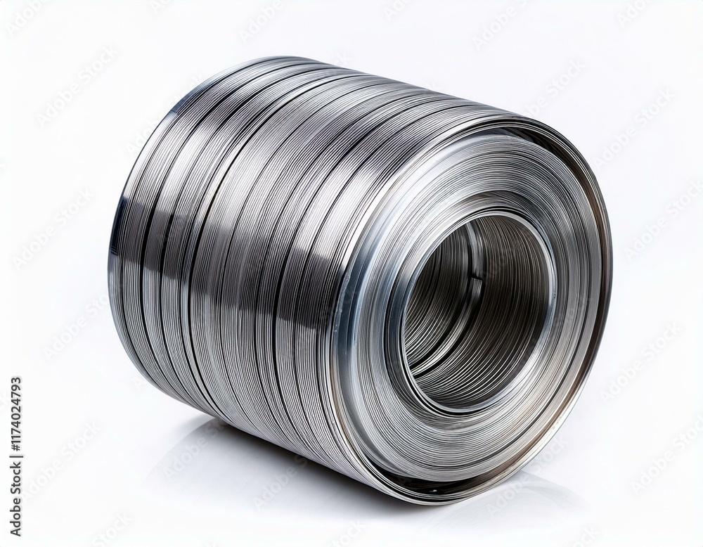 A steel conveyor belt roller with a cylindrical design, isolated on a white background. A steel conveyor belt roller with a cylindrical design, isolated on a white background.