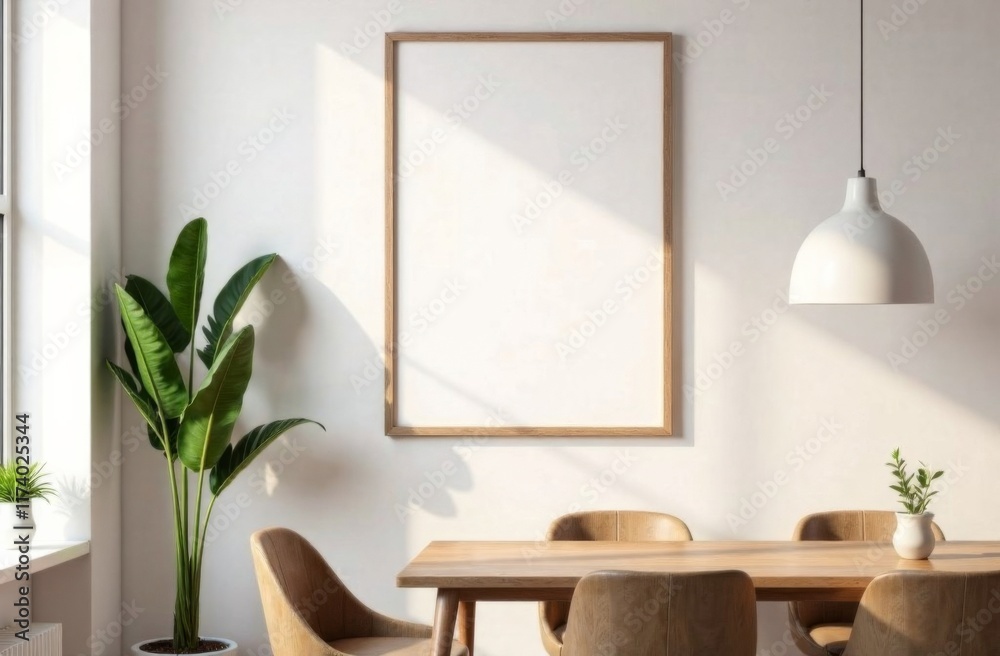 Fototapeta premium Poster mockup in dining room interior above table