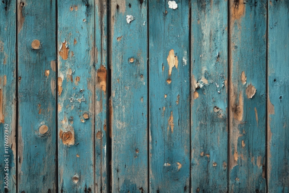 Fototapeta premium Closeup of blue weathered wooden planks with peeling paint