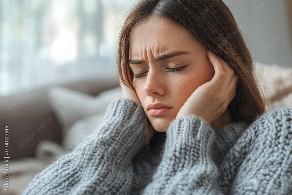 Dizzy Young Asian Female Experiencing Low Blood Pressure Symptoms and Anxiety at Home Dizzy Young Asian Female Experiencing Low Blood Pressure Symptoms and Anxiety at Home