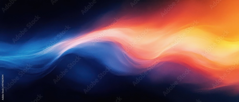 Gradient Waves Abstract Background in Blue Orange Red with Dreamy Texture for Modern Poster Design