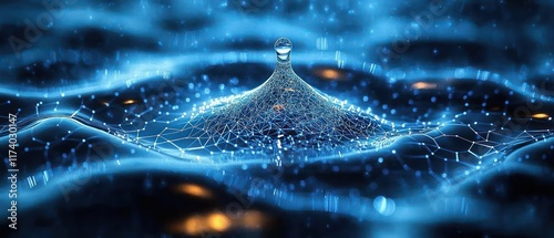 blue water drop icon with digital design for artificial intelligence in hydrology environmental monitoring and sustainable resource management