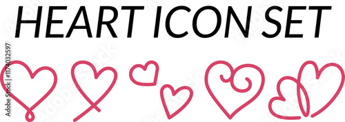 Hearts icon set, red color heart icons collection, outline style, heart icon,