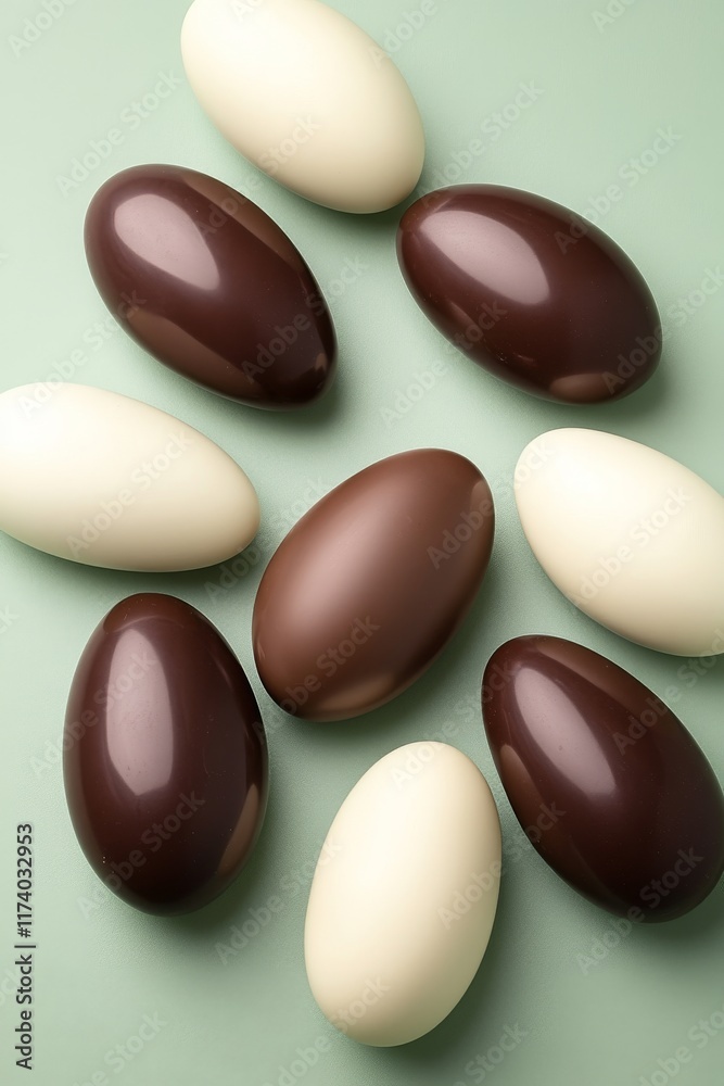 Light blue backdrop showcases colorful Easter Quail eggs, adorned with a spring motif and petite, spotted eggs Light blue backdrop showcases colorful Easter Quail eggs, adorned with a spring motif and petite, spotted eggs