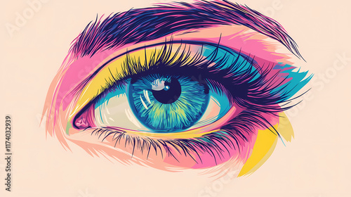 Illustration of an eye in colorful minimalist style Glimpse. Illustration photo