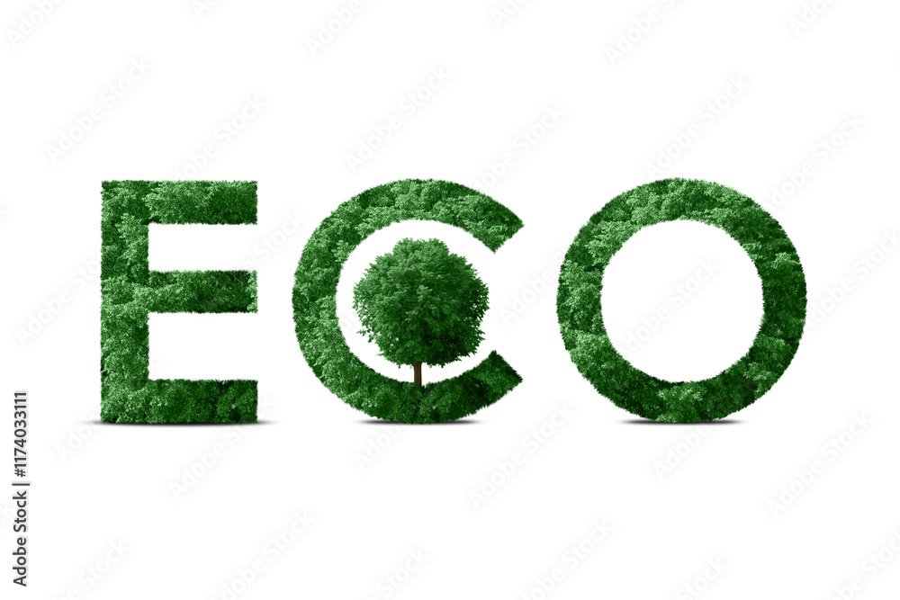 Save Earth. Word Eco with green tree on white background Save Earth. Word Eco with green tree on white background