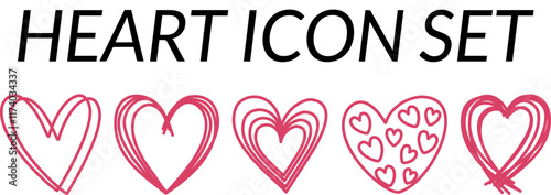 Hearts icon set, collection of red color hearts icons, outline style,