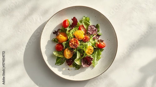 Wallpaper Mural White table with exquisite gourmet salad on minimalist plate Torontodigital.ca
