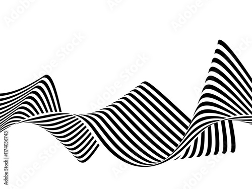 Black and white wavy stripes or lines design. Optical art. Png
