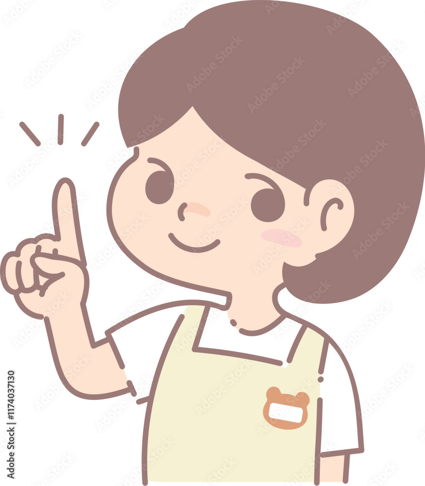 指を指す保育士女性のイラスト 指を指す保育士女性のイラスト