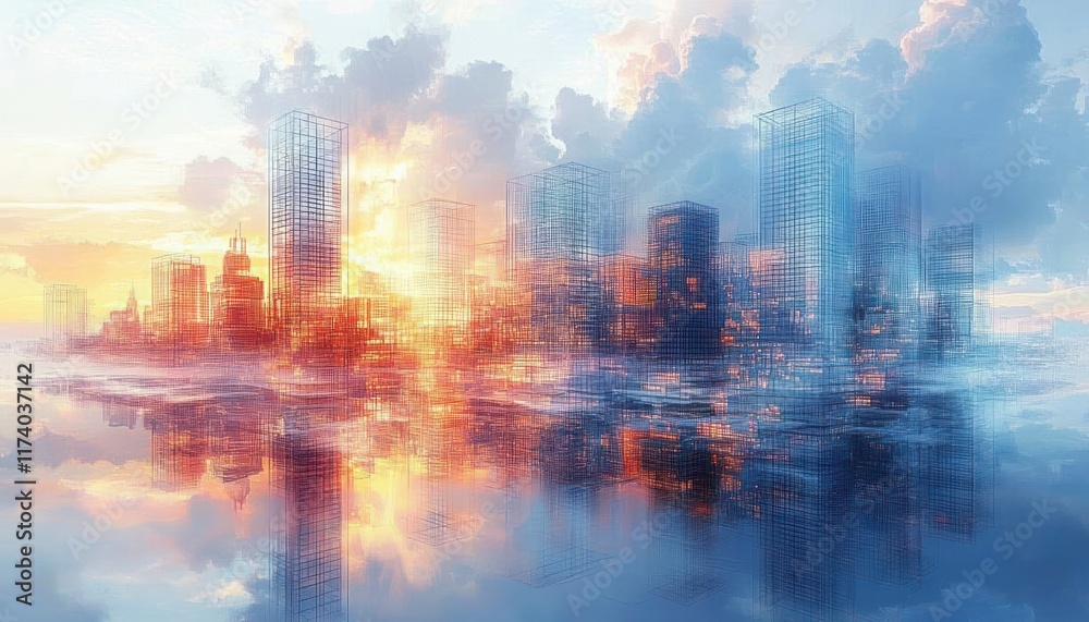 Fototapeta premium Futuristic City Skyline Development Planning and Architecture