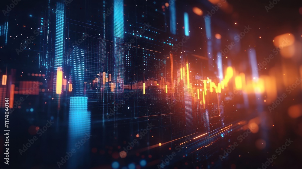 Futuristic Cyberpunk Financial Data Visualization with Trading Graphs and Dramatic Lighting Effects Futuristic Cyberpunk Financial Data Visualization with Trading Graphs and Dramatic Lighting Effects