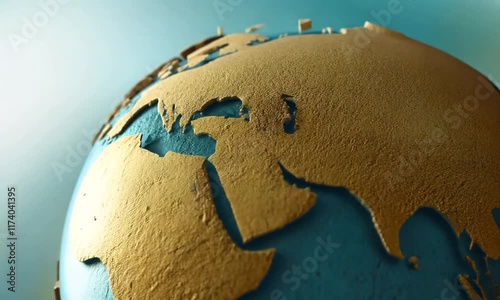 Close-up of a textured globe highlighting landmasses.