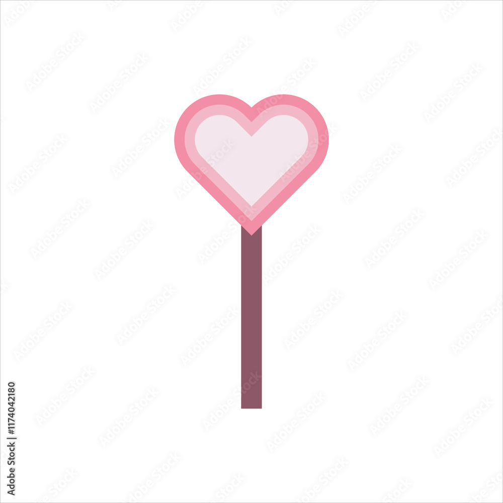Pink heart stick flat icon vector design illustration. Isolated on white background. Pink heart stick flat icon vector design illustration. Isolated on white background.
