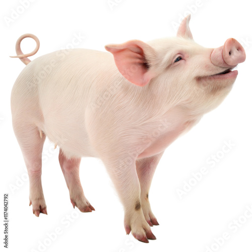 Happy pig with a joyful expression, white or transparent isolate background.