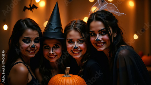 Grupa kobiet w strojach na Halloween photo