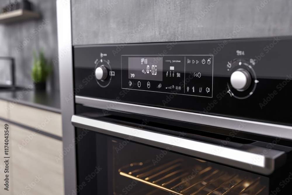 Modern electric oven control panel with digital display in contemporary kitchen setting Modern electric oven control panel with digital display in contemporary kitchen setting