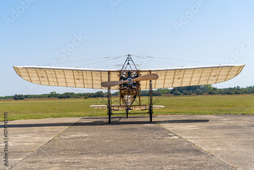 A replica of a Bleriot XI airplane from the prehistory of aviation