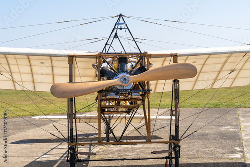 A replica of a Bleriot XI airplane from the prehistory of aviation