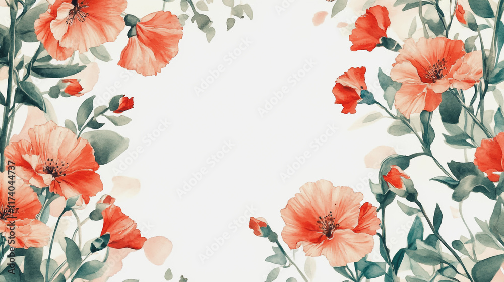 Obraz premium Elegant wedding invitation card background vector. Minimal hand painted watercolor botanical flowers texture template background. Design for wedding, vip cover, poster, rsvp moderncard.Valentine's Day