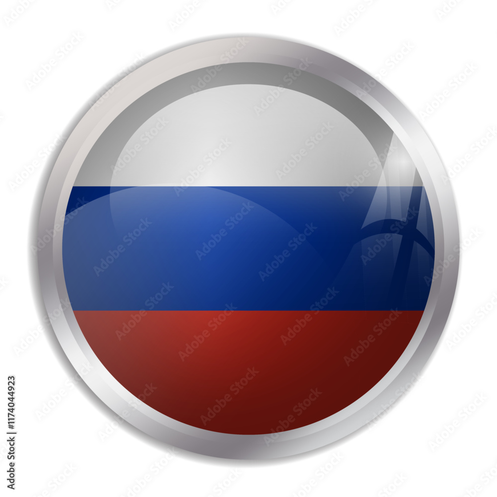 Fototapeta premium Russia flag - glossy circle button displays a colorful flag representing a country cultural identity and heritage. The essence of national pride and unity.