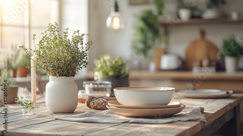 Wallpaper Mural Sunlit kitchen table setting with herbs. Torontodigital.ca