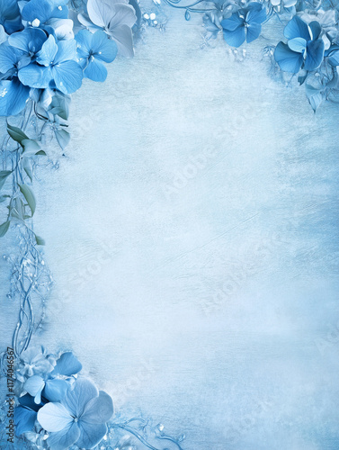 Blue floral border on textured background