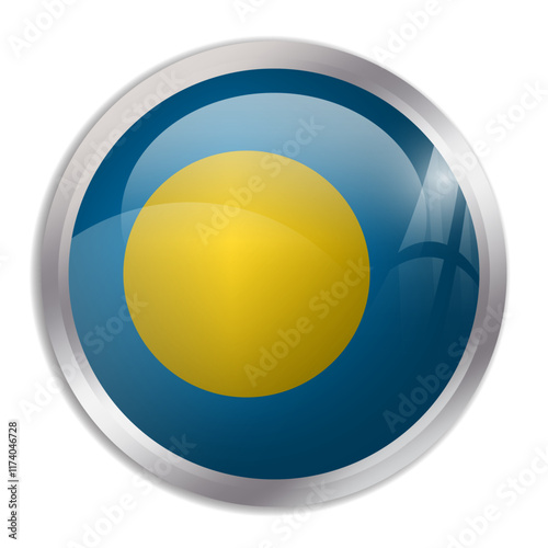 Palau flag - glossy circle button displays a colorful flag representing a country cultural identity and heritage. The essence of national pride and unity. photo